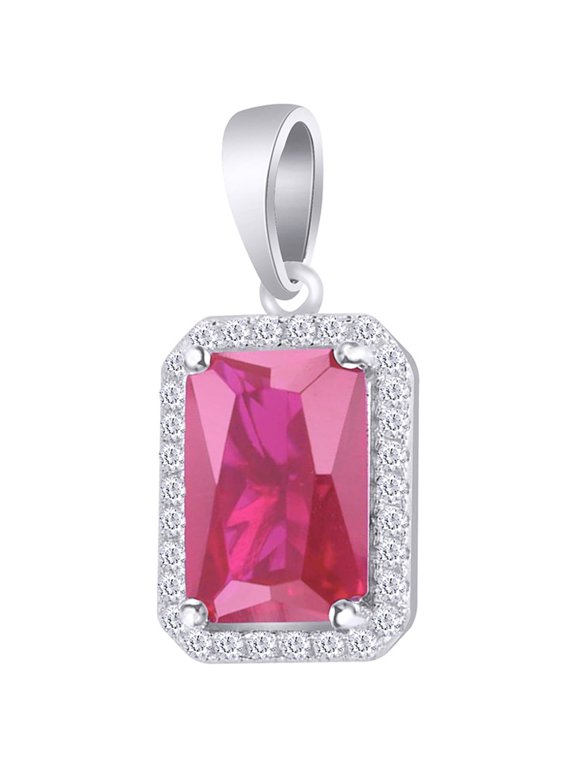 4 Carat (Ctw) Round White Natural Diamond & Simulated Ruby Hip Hop Emerald Frame Pendant 10k Solid White Gold