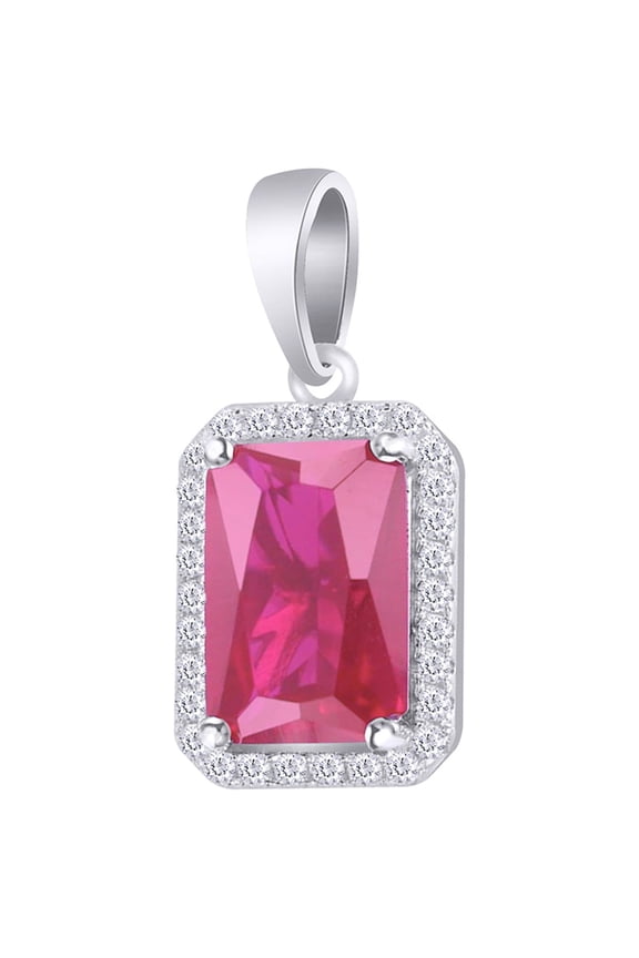 4 Carat (Ctw) Round White Natural Diamond & Simulated Ruby Hip Hop Emerald Frame Pendant 10k Solid White Gold