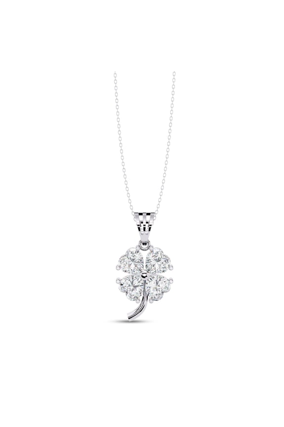 4 Leaf Clover Pendant Necklace for Women 3.5mm Heart Cut Lab Created Moissanite Pendant Necklace with 18 Inch Chain in 14K White Gold Plated 925 Sterling Silver Jewelry Gift for Her