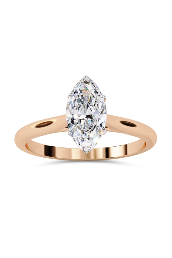 4 Prong Solitaire Engagement Ring for Women, 0.80 Carat (ctw) Marquise Cut Lab Grown Diamond Ring In 14K Rose Gold Over Sterling Silver F-G-H, SI Quality Gifts For Her Ring Size-4