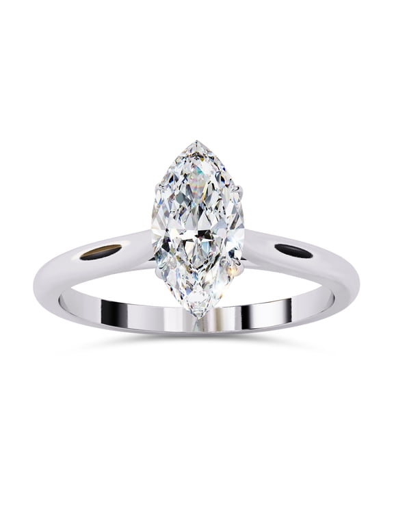 4 Prong Solitaire Engagement Ring for Women, 0.80 Carat (ctw) Marquise Cut Lab Grown Diamond Ring In 14K White Gold Over Sterling Silver F-G-H, SI Quality Gifts For Her Ring Size-4
