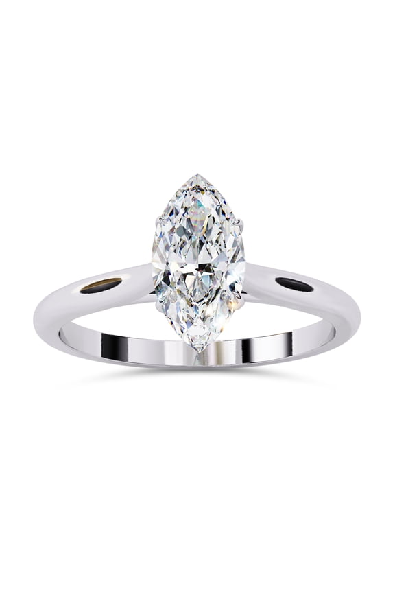 4 Prong Solitaire Engagement Ring for Women, 0.80 Carat (ctw) Marquise Cut Lab Grown Diamond Ring In 14K White Gold Over Sterling Silver F-G-H, SI Quality Gifts For Her Ring Size-4