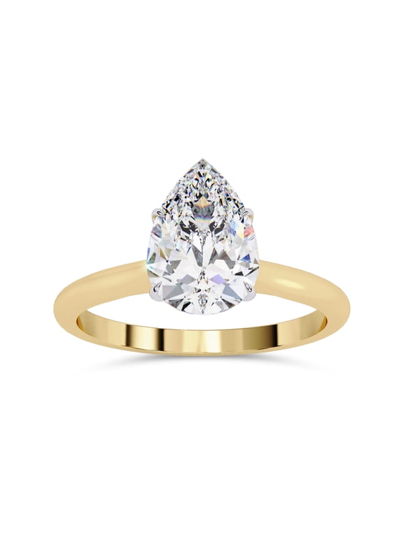 4 Prong Solitaire Engagement Ring for Women, 0.90 Carat (ctw) Pear Cut Lab Grown Diamond Ring In 10K Solid Yellow Gold F-G, VS-SI Quality Gifts For Her Ring Size-5.5