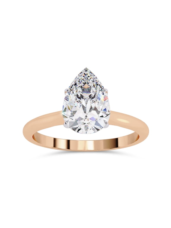 4 Prong Solitaire Engagement Ring for Women, 0.90 Carat (ctw) Pear Cut Lab Grown Diamond Ring In 14K Rose Gold Over Sterling Silver F-G-H, SI Quality Gifts For Her Ring Size-4