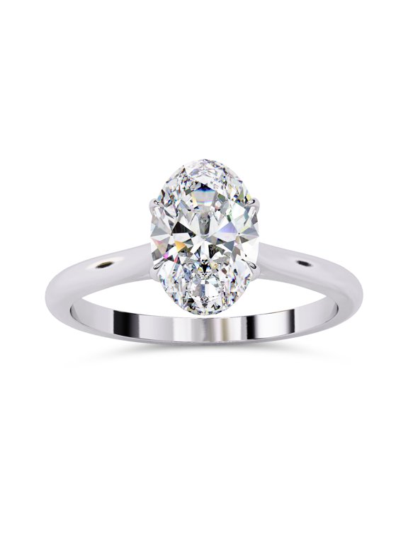 4 Prong Solitaire Engagement Ring for Women, 1.20 Carat (ctw) Oval Cut Lab Grown Diamond Ring In 14K White Gold Over Sterling Silver F-G-H, SI Quality Gifts For Her Ring Size-4