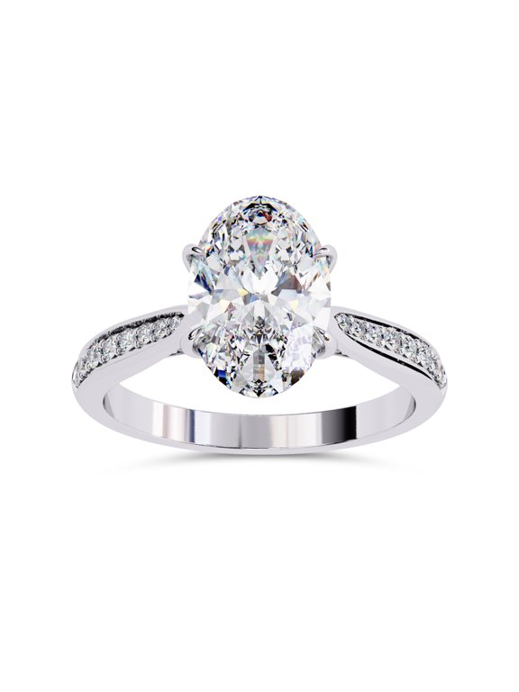 4 Prong Solitaire Engagement Ring for Women, 2.00 Carat (ctw) Oval and Round Lab Grown Diamond Stackable Ring in 14K White Gold Plated 925 Sterling Silver Jewelry FGH, SI Quality Size-4