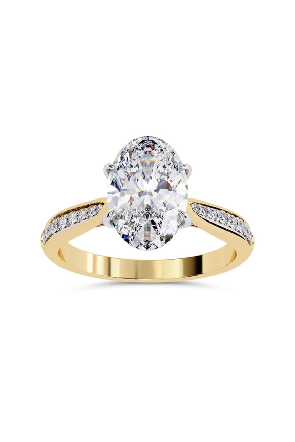 4 Prong Solitaire Engagement Ring for Women, 2.00 Carat (ctw) Oval and Round Lab Grown Diamond Stackable Ring in 14K Yellow Gold Plated 925 Sterling Silver Jewelry FGH, SI Quality Size-4