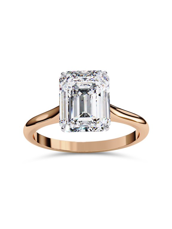 4 Prong Solitaire Engagement Ring for Women, 2.50 Carat (ctw) Emerald Cut Lab Grown Diamond Ring In 10K Solid Rose Gold F-G, VS-SI Quality Gifts For Her Ring Size-4