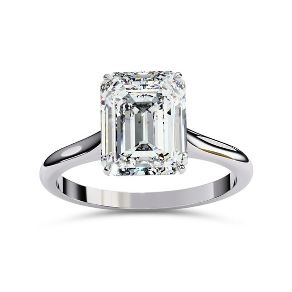 AFFY 4 Prong Solitaire Engagement Ring for Women, 2.50 Carat (ctw) Emerald Cut Lab Grown Diamond Ring In 14K White Gold Over Sterling Silver F-G-H, SI Quality Gifts For Her Ring Size-5
