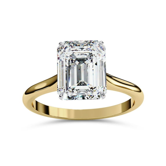 AFFY 4 Prong Solitaire Engagement Ring for Women, 2.50 Carat (ctw) Emerald Cut Lab Grown Diamond Ring In 14K Yellow Gold Over Sterling Silver F-G-H, SI Quality Gifts For Her Ring Size-8