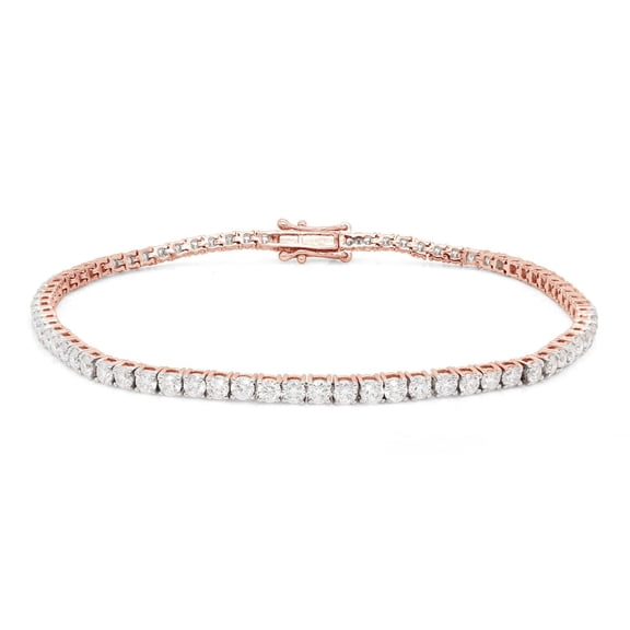 AFFY 4MM Width Moissanite Diamond Tennis Chain Bracelet in 14k Rose Gold over Silver 7.5" Long