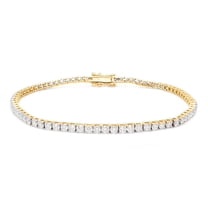 AFFY 4MM Width Moissanite Diamond Tennis Chain Bracelet in 14k Yellow Gold over Silver 8" Long