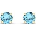 thumbnail image 1 of AFFY 4mm Round Cut Simulated Aquamarine Stud Earrings in 14k Yellow Gold Over Sterling Silver, 1 of 5