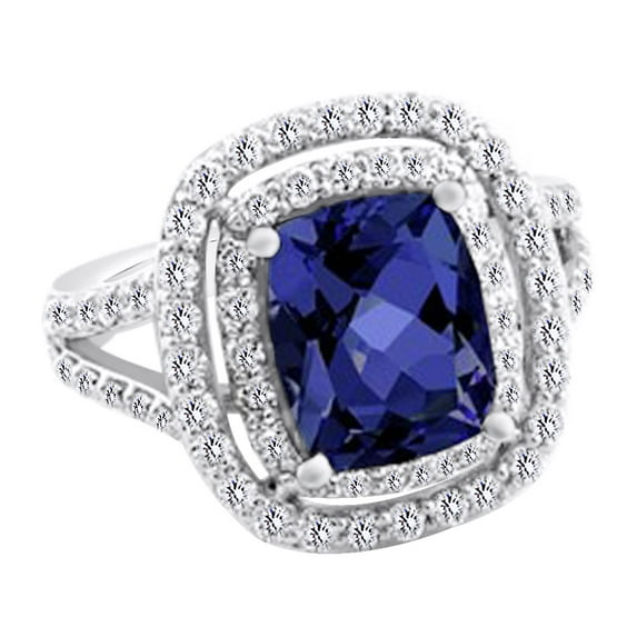 AFFY (5.07 cttw) Simulated Blue Tanzanite & White Natural Diamond Split Shank Halo Engagement Ring In 14k White Gold With Ring Size -5