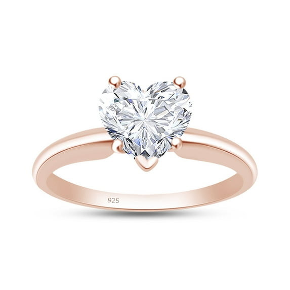 AFFY 5 Carat Heart Cut White Cubic Zirconia Solitaire Ring for Women 14K Rose Gold over Silver-9.5