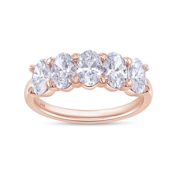 AFFY 5 Stone Diamond Engagement Ring for Women, 6X4MM Oval Cut Lab Grown Diamond Half Eternity Wedding Band In 14K Solid Rose Gold Jewelry Gift for Her (VS-SI Clarity, 2.00 Cttw) Ring Size-8.5