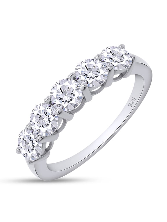 5 Stone Moissanite Ring 1.2cttw Round Lab Created Diamond 14K White Gold Plated 925 Sterling Silver Stackable Rings For Women-10