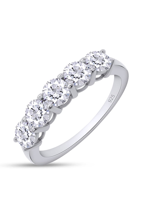 5 Stone Moissanite Ring 1.2cttw Round Lab Created Diamond 14K White Gold Plated 925 Sterling Silver Stackable Rings For Women-5