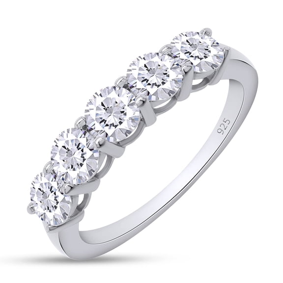 AFFY 5 Stone Moissanite Ring 1.2cttw Round Lab Created Diamond 14K White Gold Plated 925 Sterling Silver Stackable Rings For Women-7.5