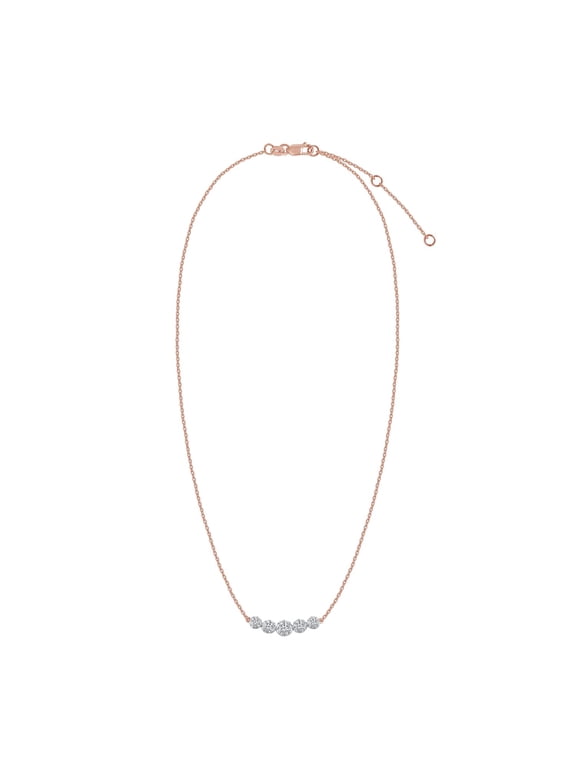 5-Stone Necklace For Women | 0.85 Carat Round Shape Lab Grown Diamond Tow Tone Choker Necklace In 14K Rose Gold Over Sterling Silver Jewelry Gifts For Her With 18" Cable Chain (0.85 Cttw)