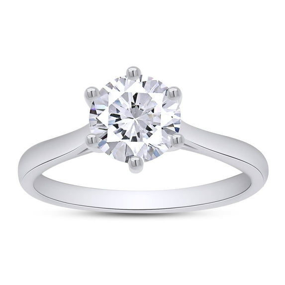 AFFY 6-Prong Solitaire Style, 6.5MM Round Cut Lab Created Moissanite Diamond Solitaire Wedding Promise Ring For Women In 14K White Gold Over Sterling Silver (VVS1 Clarity 0.90 Cttw)-8