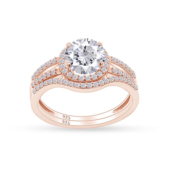 AFFY 6MM Round Moissanite Diamond Halo Bridal Ring Set for Women 14K Rose Gold over Silver-4