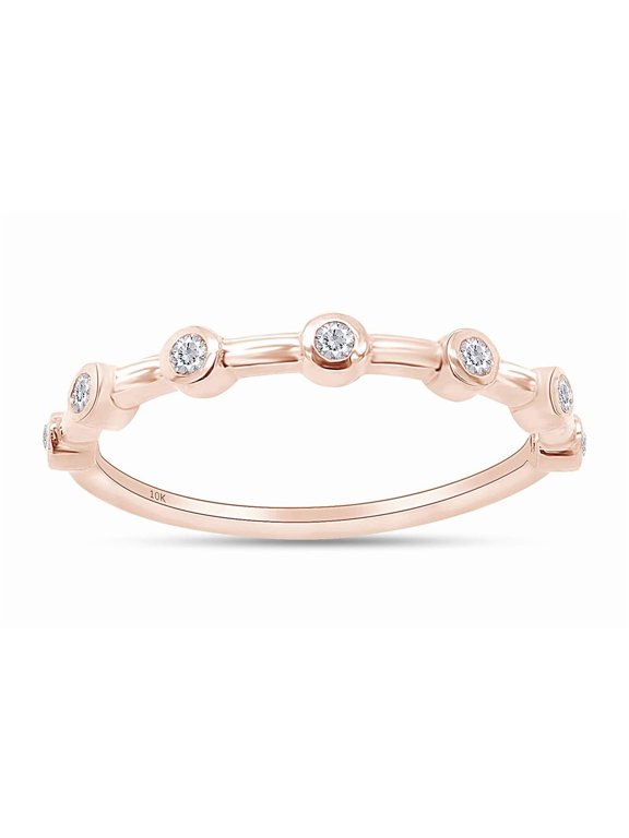 7-Stone Design, 1/10 Carat Round Cut Lab Grown Diamond Bezel Set Half Eternity Wedding Band Ring In 10K Rose Gold Jewelry For Women, (0.10 Cttw) Ring Size-8.5