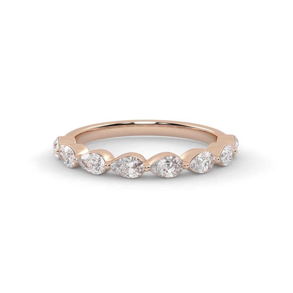 AFFY 8 Stone Half Eternity Wedding Band Ring, 1.40 Cttw Pear Cut Lab Grown Diamond Rings for Women In 14K Rose Gold Over 925 Sterling Silver F-G-H, SI Quality Ring Size-8