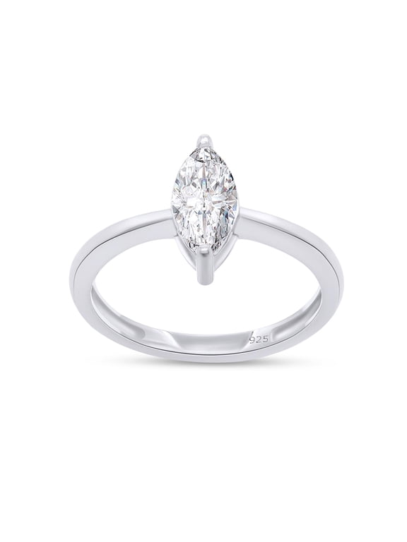 8X4MM Marquise Shape Cubic Zirconia In 14K White Gold Over Sterling Silver Solitaire Engagement Rings (Ring Size-7)