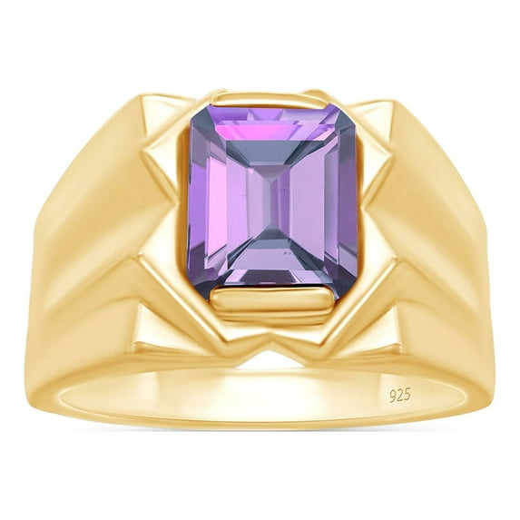 AFFY 8x10 mm Simulated Birthstone Men's Ring Alexandrite In 14K Yellow Gold Plated 925 Sterling Silver. Ring Size 14