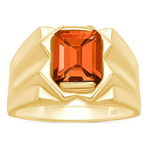 AFFY 8x10 mm Simulated Birthstone Men's Ring Citrine In 14K Yellow Gold Plated 925 Sterling Silver. Ring Size 10
