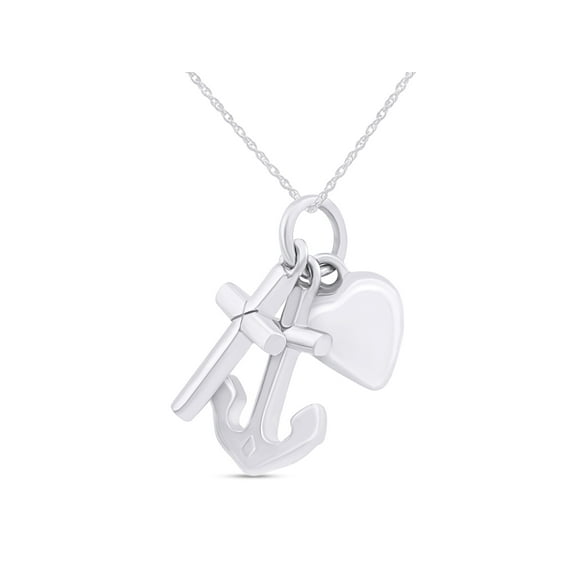 AFFY Anchor Cross Heart Pendant Necklace Jewelry for Women in 14K White Gold over Sterling Silver with 18" Silver Chain