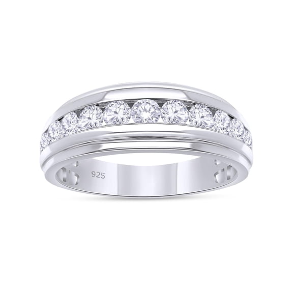 AFFY Anniversary Wedding Band For Men Round 1.00 Carat Lab Grown Diamond Half Eternity Rings in 14K White Gold Over Sterling Silver Jewelry Gift for Him Ring Size 8.5