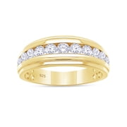 AFFY Anniversary Wedding Band For Men Round 1.00 Carat Lab Grown Diamond Half Eternity Rings in 14K Yellow Gold Over Sterling Silver Jewelry Gift for Him Ring Size 13