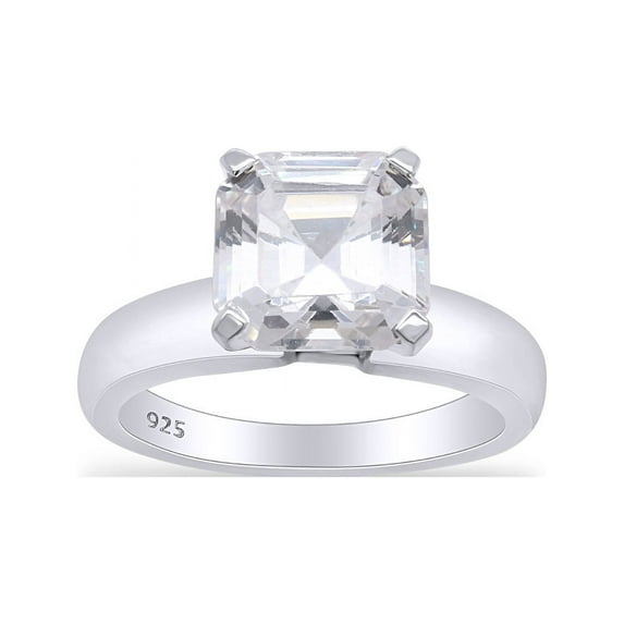AFFY Asscher Cut Cubic Zirconia Solitaire Anniversary Ring in 14k White Gold Over Sterling Silver Size - 7.5