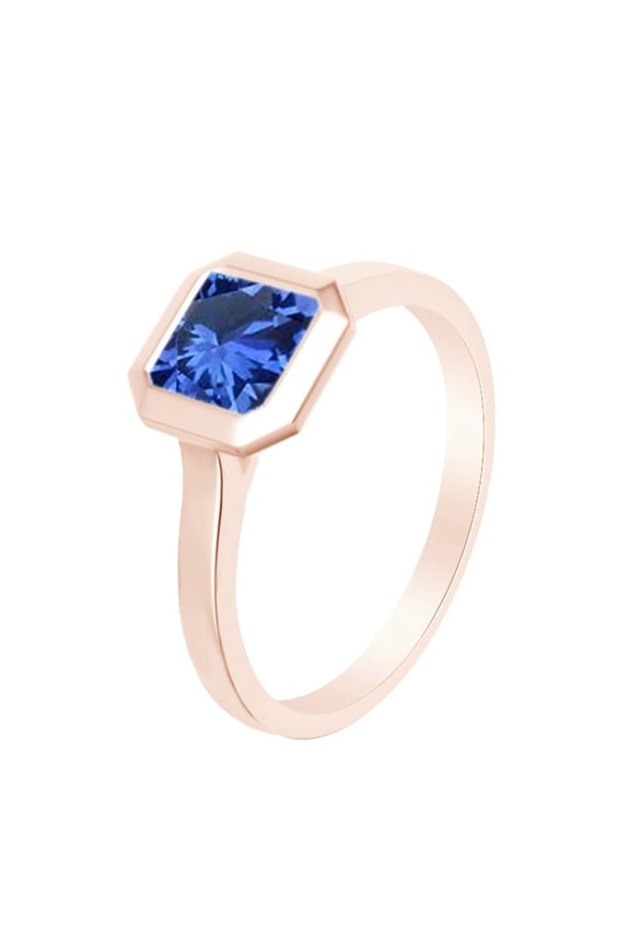 Asscher Cut Simulated Blue Sapphire Solitaire Band Ring 14k Rose Over Sterling Silver (1.25 Cttw)-12