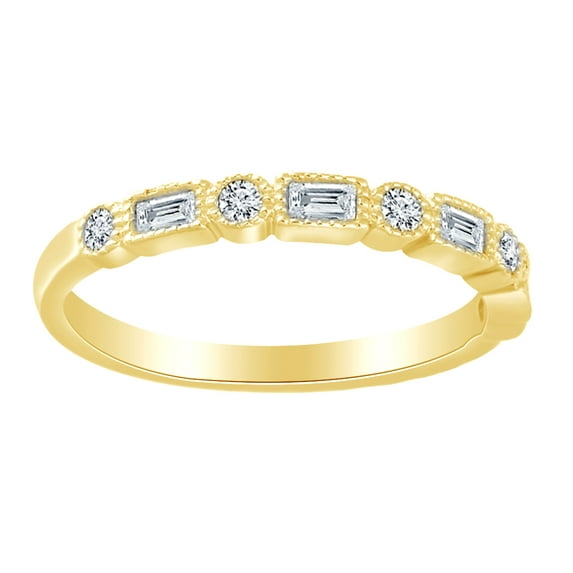AFFY Baguette Cut White Natural Diamond Anniversary band Ring In 14K Solid Yellow Gold (0.25 Ct), Ring Size-14