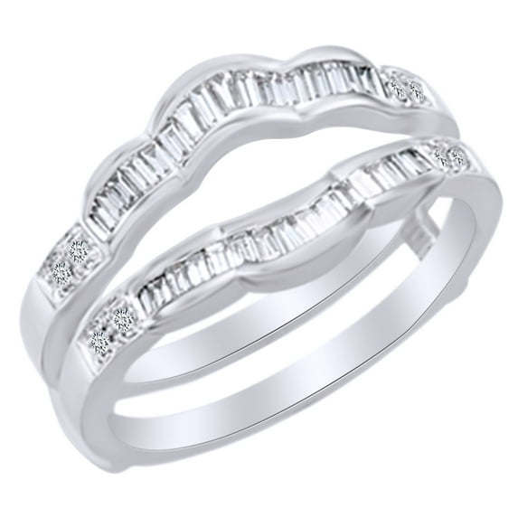 AFFY Baguette Cut White Natural Diamond Enhancer Guard Ring in 14k White Gold Ring Size : 13