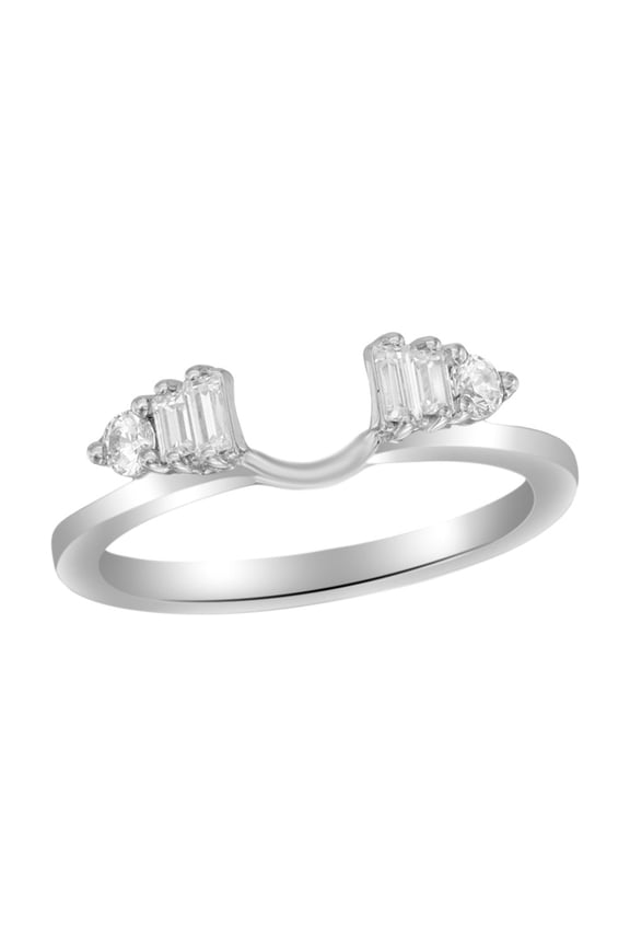 Baguette Cut White Natural Diamond Ring Guard Wrap Solitaire Enhancer in 14K White Gold (1/3 Cttw)