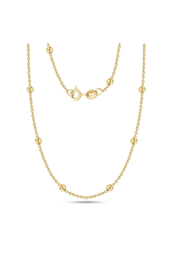 Ball Bead Station Chain Necklace for Women Italian Crafted 1.30mm Satellite Bead Station Cable Chain Necklace with Spring Ring Clasp in 14K Yellow Gold Over 925 Sterling Silver- 16 Inch