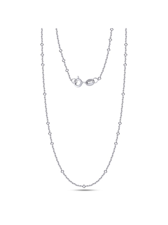 Ball Bead Station Chain Necklace for Women and Men Italian Crafted 1mm Satellite Bead Station Ball Chain 16 Inch 14K White Gold Over 925 Sterling Silver with Spring Ring Clasp