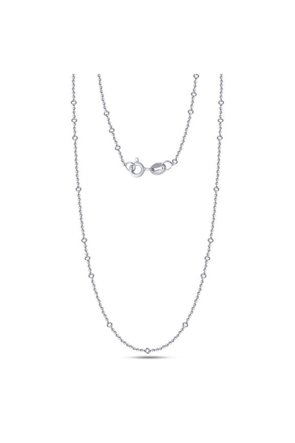 Ball Bead Station Chain Necklace for Women and Men Italian Crafted 1mm Satellite Bead Station Ball Chain 16 Inch 14K White Gold Over 925 Sterling Silver with Spring Ring Clasp