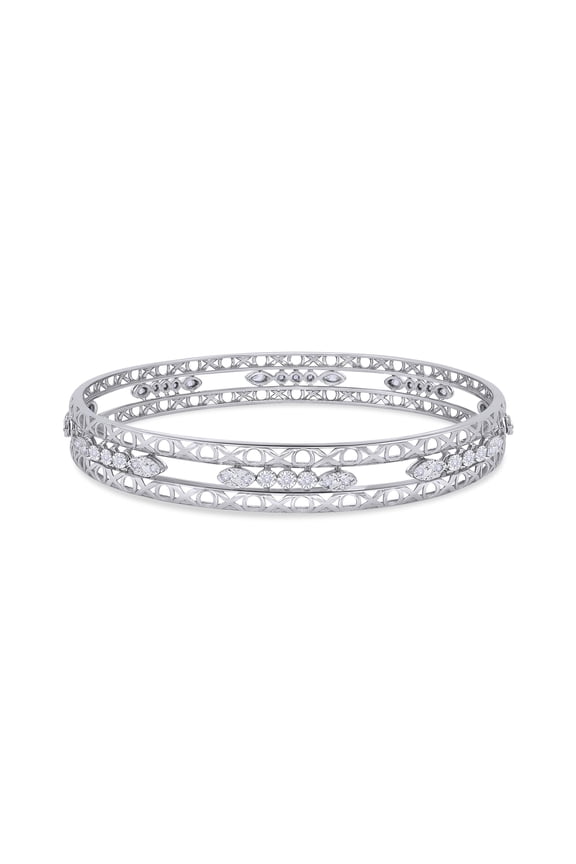 Bangle Bracelets for Women 0.25 Carat (ctw) Round Lab Grown Diamond Miracle Set 3-Row Cuff Bangle Bracelets In 14K Solid White Gold Jewelry Size-7.5 Inch