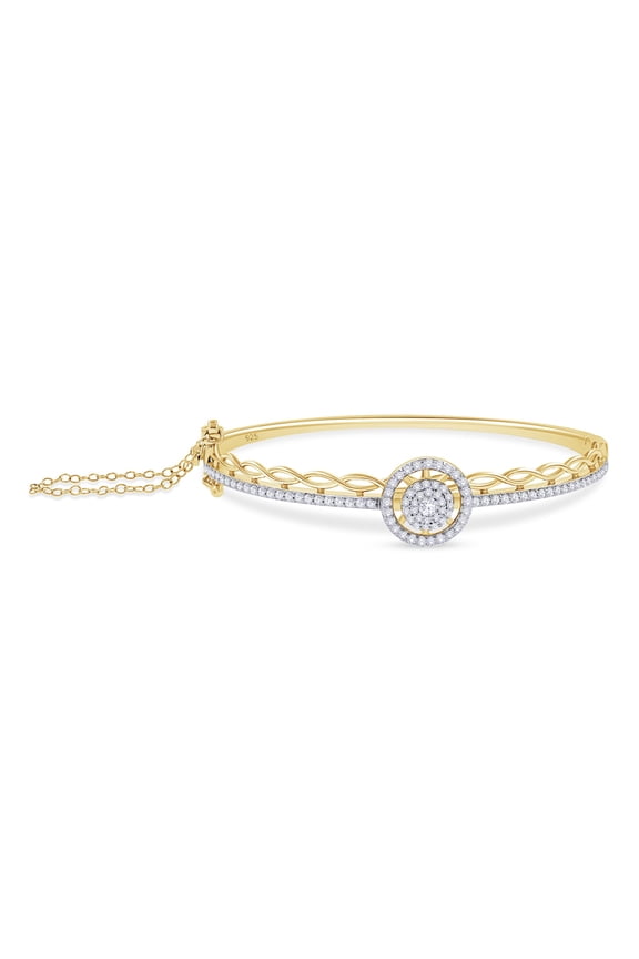 Bangle Bracelets for Women 0.75 Carat Round Lab Grown Diamond Halo Cluster Bangle Bracelets In 14K Yellow Gold Over Sterling Silver Jewelry Length-6.5 Inch