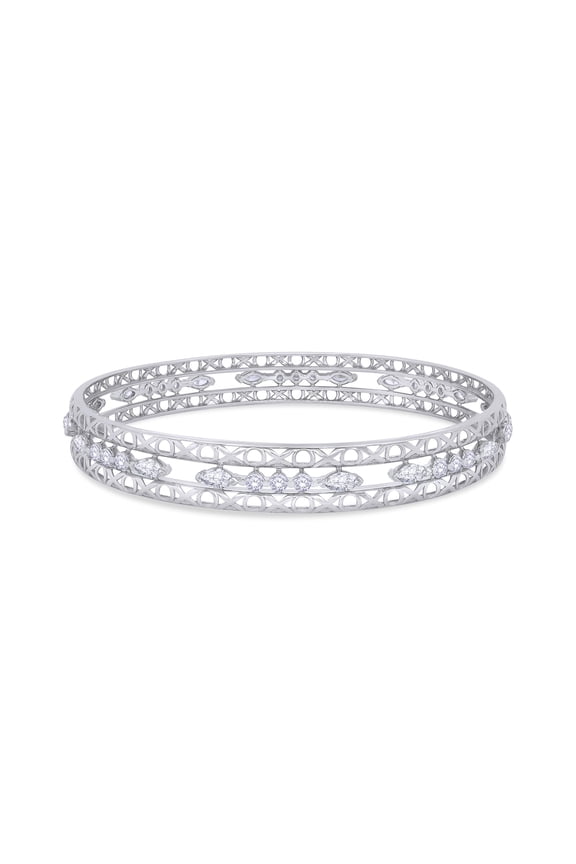 Bangle Bracelets for Women 3.65 Carat (ctw) Marquise And Round Shape Lab Grown Diamond 3-Row Cuff Bangle Bracelets In 14K Solid White Gold Jewelry Size-7.00 Inch