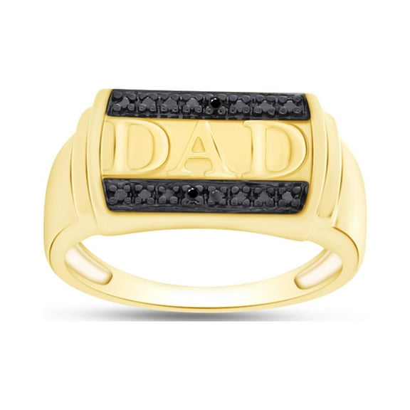 AFFY Black Natural Diamond Accent Dad Band Ring 14K Yellow Gold over Silver-9.5