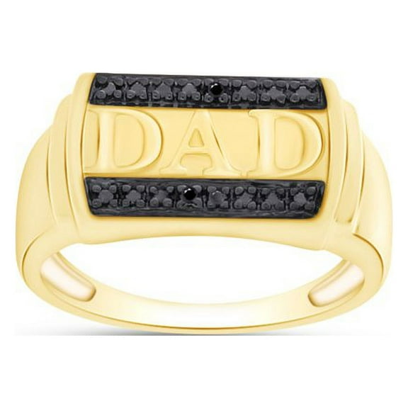 AFFY Black Natural Diamond Accent "Dad" Band Ring In 14k Yellow Gold Over Sterling Silver (0.01 Cttw)