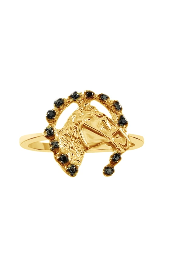 Black Natural Diamond Accent Horse Ring In 14k Yellow Gold Over Sterling Silver (0.02 Cttw)
