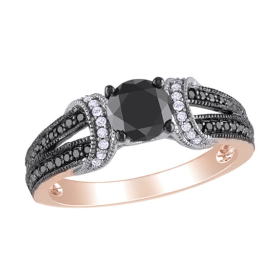 AFFY Black & White Natural Diamond Collar Ring In 10k Rose Gold (1 Cttw)