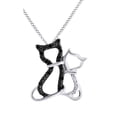 thumbnail image 1 of AFFY Black & White Natural Diamond Kitty Cats Pendant Necklace 14k White Gold Over Sterling Silver, 1 of 1